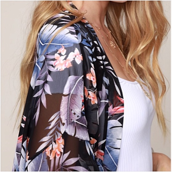 Chiffon Tropical Kimono Cardi Wrap Coverup O/S - Picture 6 of 6
